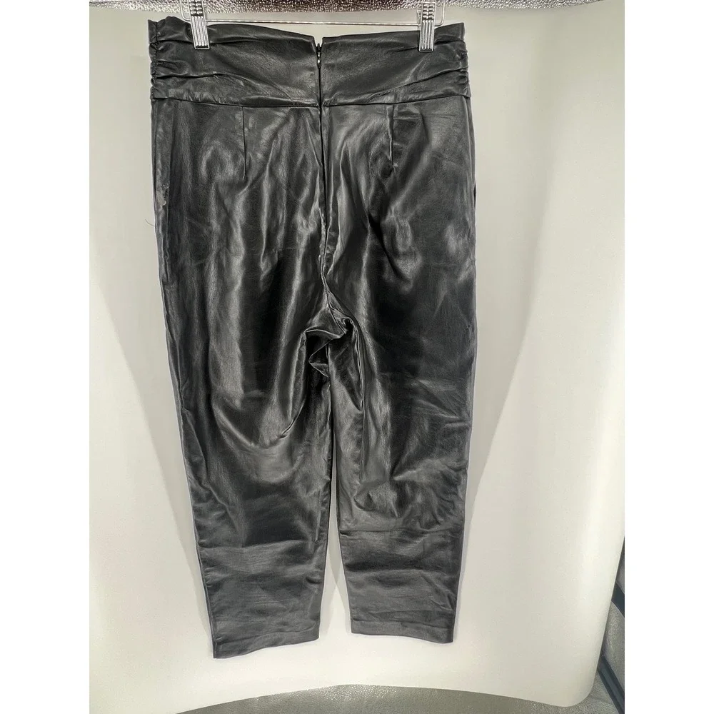 Wilfred Aritzia‎ Faux Leather Ruched Waist Tapered Pants Black Size 8